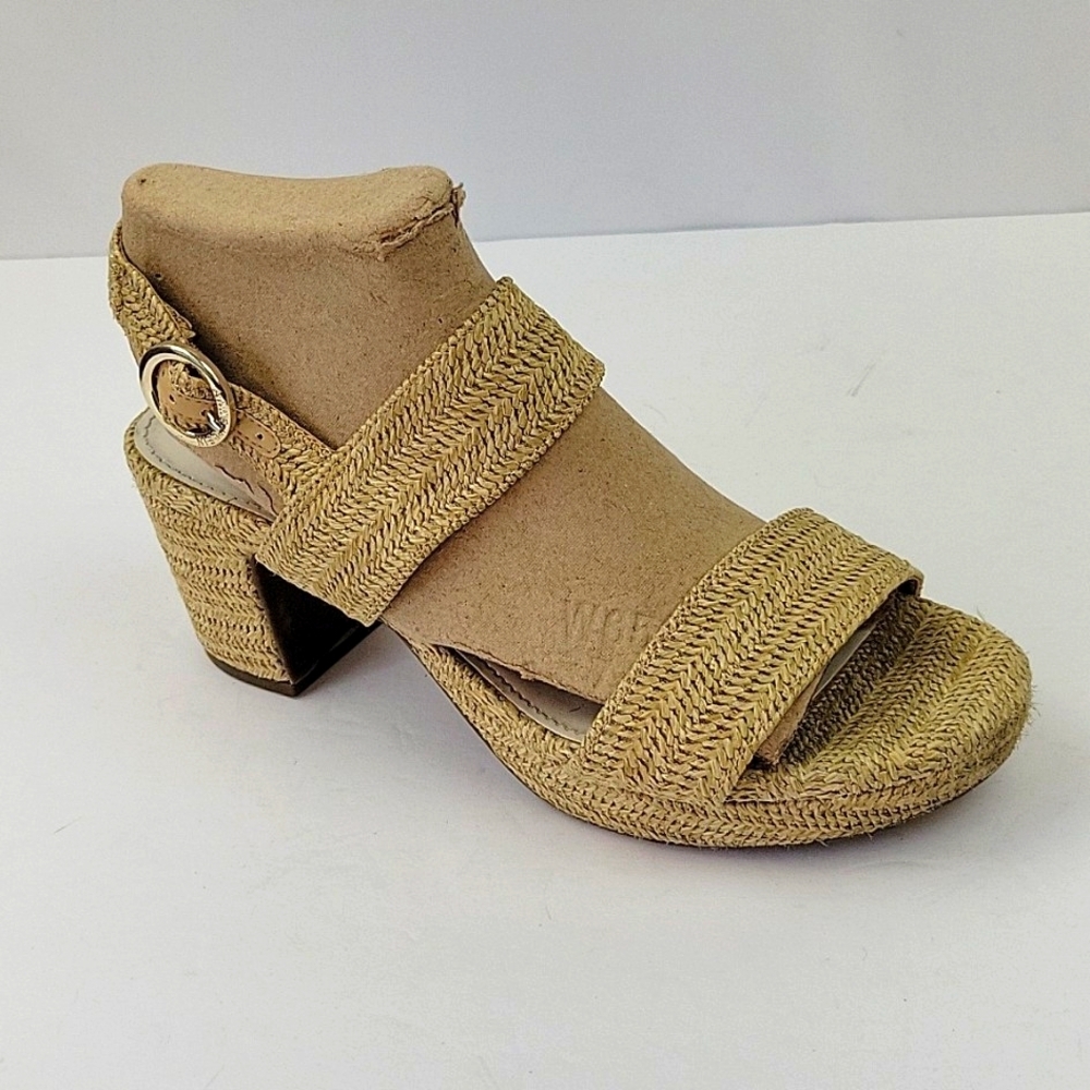 Anne Klein Padrino Woven Raffia Block Heel Open Toe Sandals Tan  Size 8.5 - Picture 3 of 15